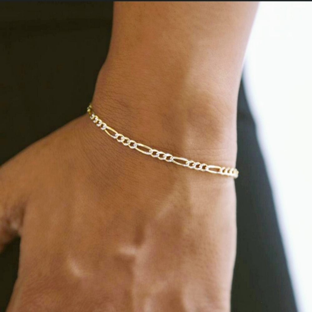 8" Solid Italian 925 Sterling Silver 4mm wide Figaro Link Chain Bracelet